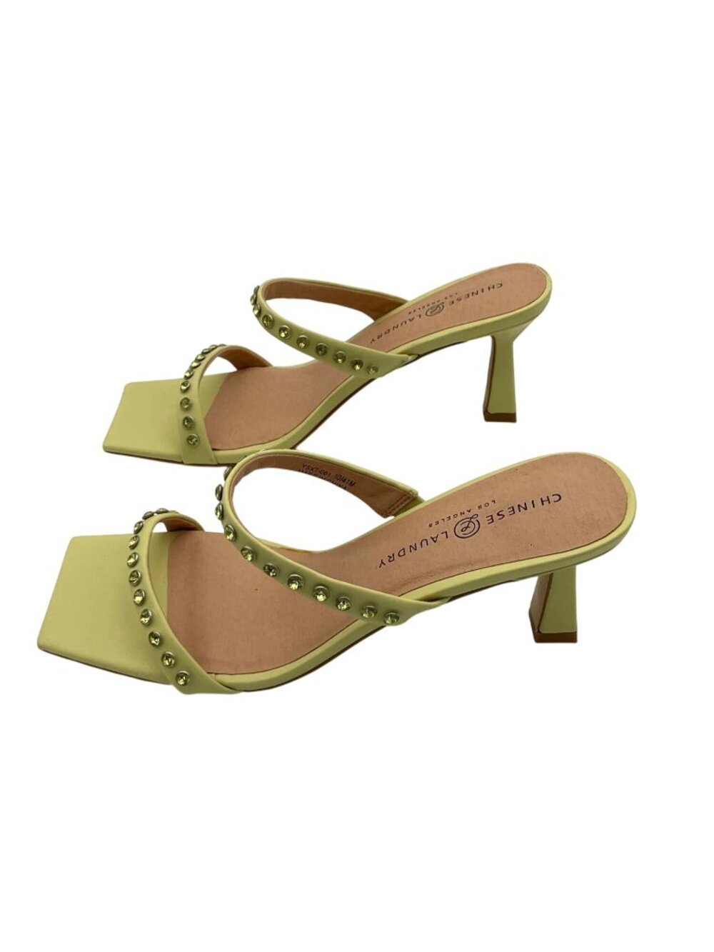 Chinese Laundry Los Angeles Ladies Yo Yo Heeled Embellished Chartreuse Sandals 1 - Picture 3 of 6